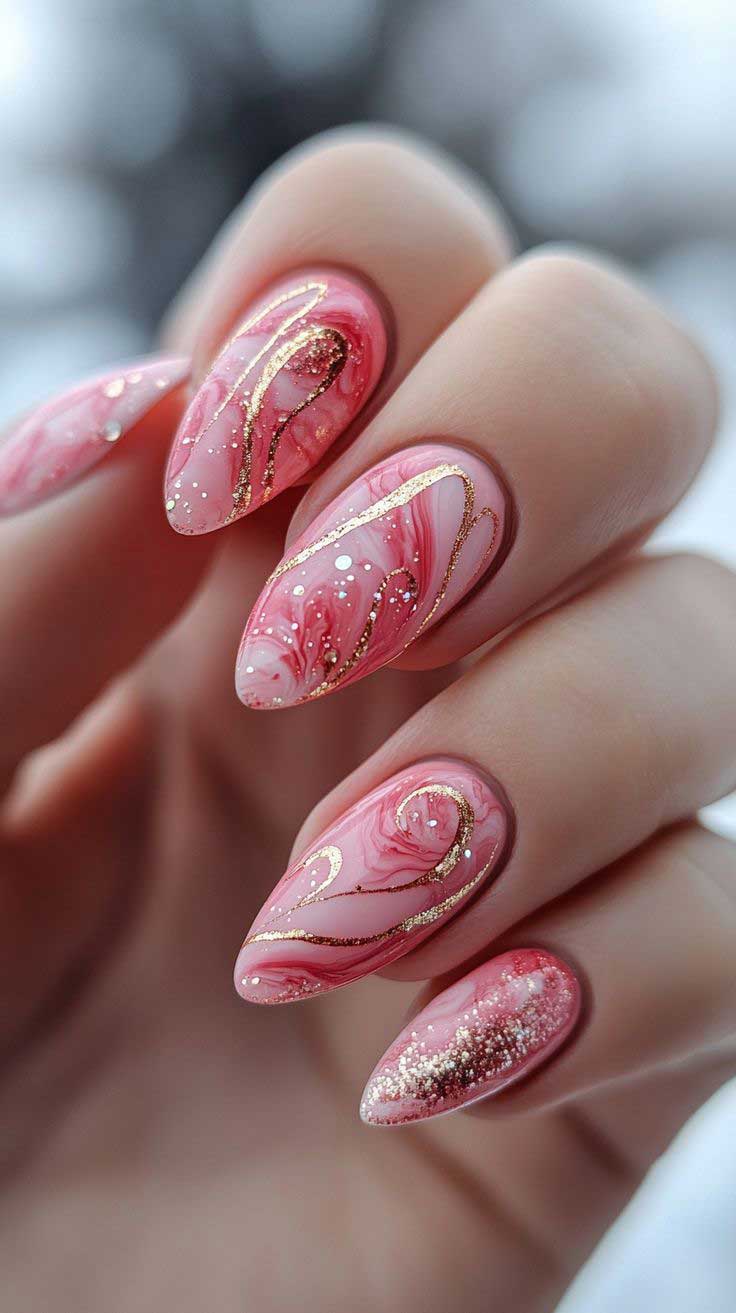 Marble Nail Designs 2024 - Pastel Peach and Cream Valentine's Day